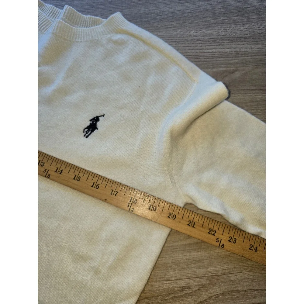 Women's 100% Wool Sweater Cream Crewneck quiet luxury classic preppy - Picture 6 of 9